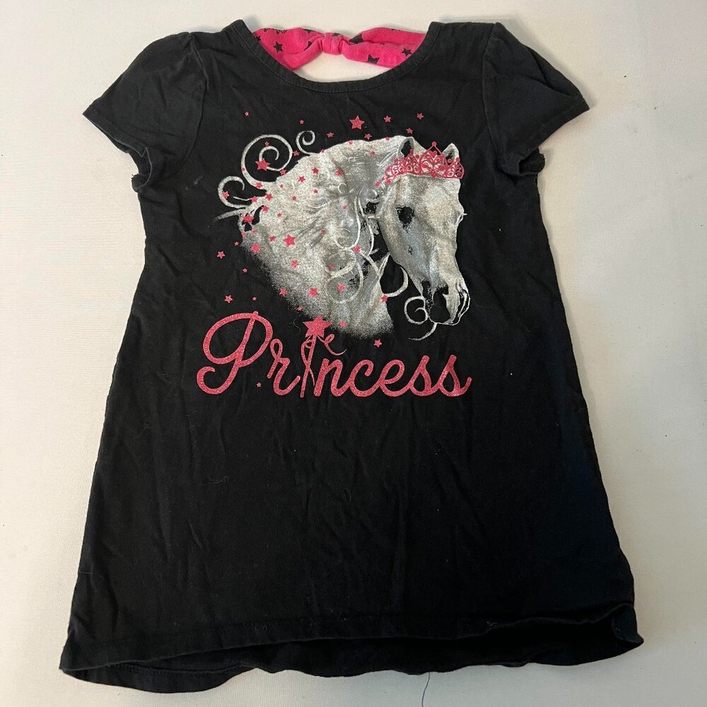 GIRLS FADED GLORY BLACK PRINCESS UNICORN SHORT SLEEVE SHIRT